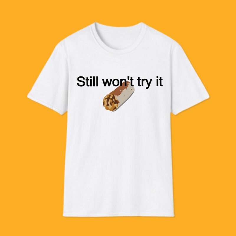 Nikola Jokic Still won't try it white unisex t-shirt mockup.