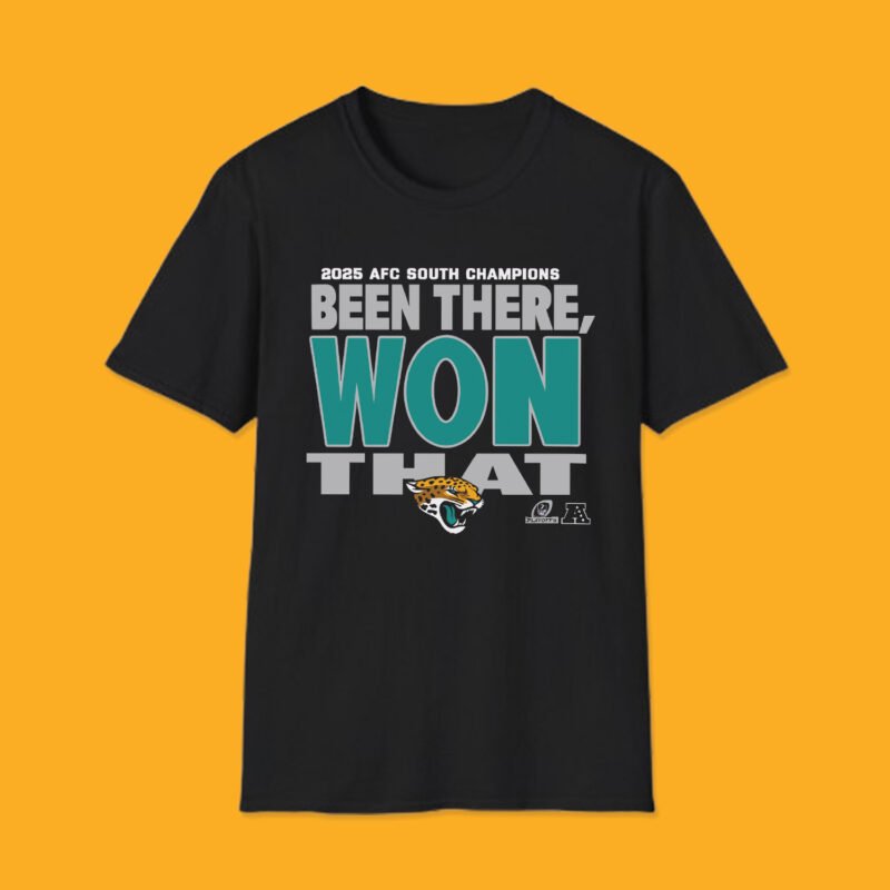 Jacksonville Jaguars 2025 AFC South Champions T-Shirt black variant front view.