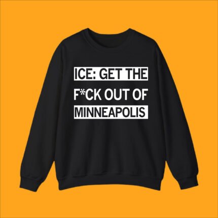 Crewneck sweatshirt displaying bold text reaction to Minneapolis ICE fatal shooting, political statement apparel.