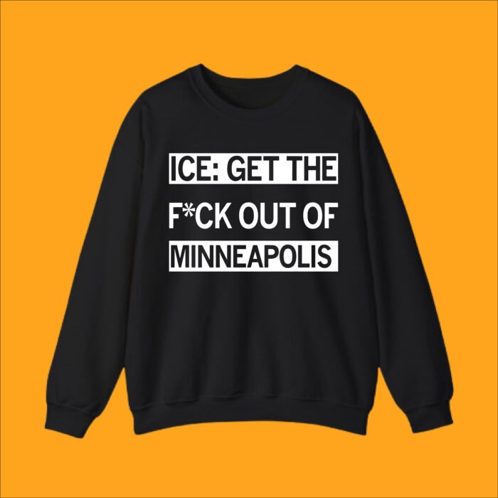 Crewneck sweatshirt displaying bold text reaction to Minneapolis ICE fatal shooting, political statement apparel.