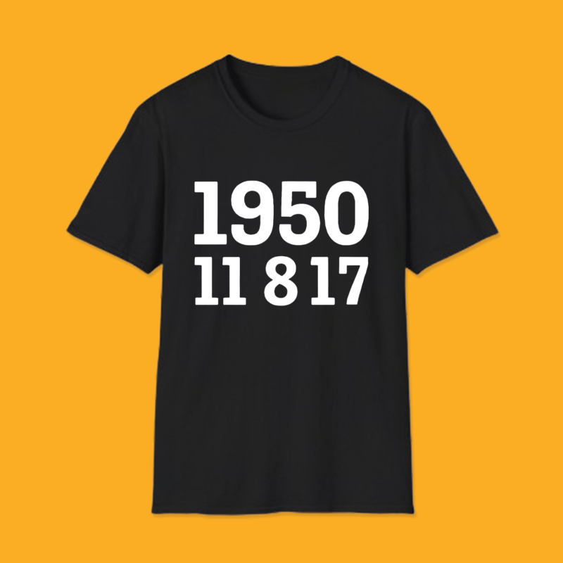 1950 1817 minimalist number code math puzzle design on black t-shirt