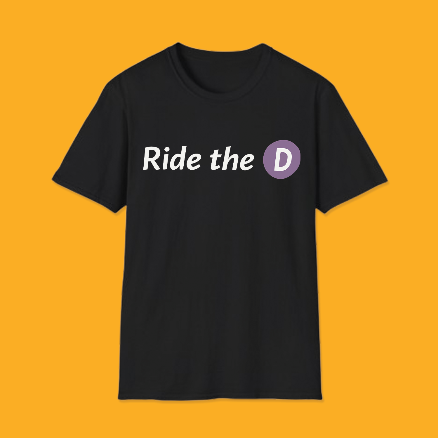 Los Angeles Metro Ride The D Font Tee Shirt Black unisex crewneck sweatshirt showing the text "Ride the D" ending with a purple circle containing the letter D.