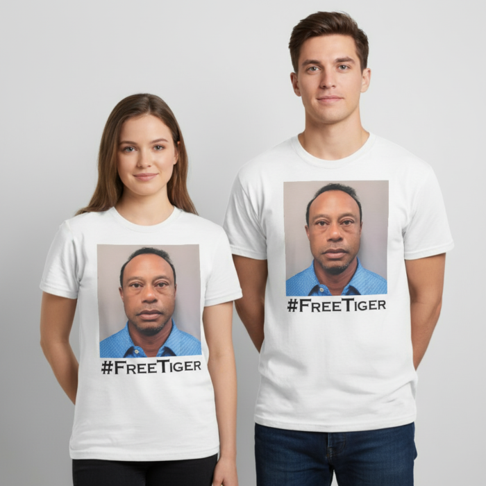 Front view of Free Tiger Mugshot Shirt printed and shipped from USA