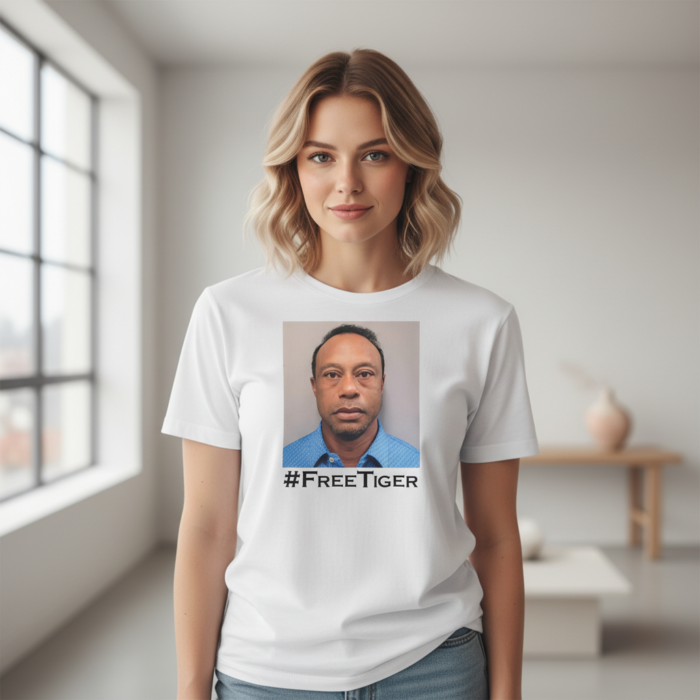 Premium Free Tiger social justice parody tee in black cotton.